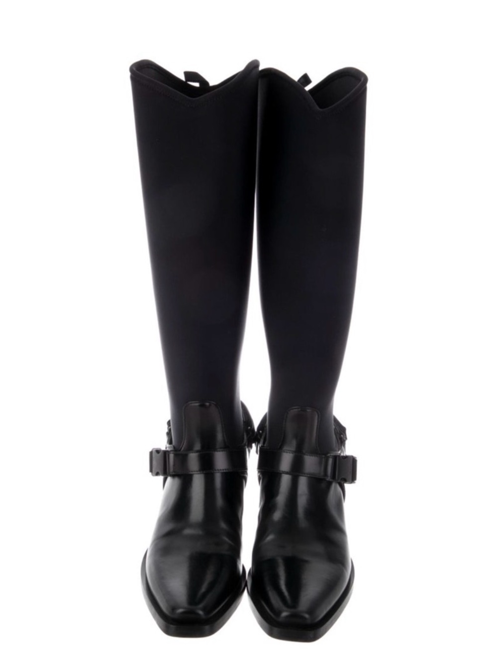 Prada Black leather Over-the-Knee Buckle Boots